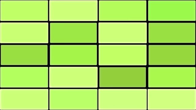 Smooth geometric pattern composed of rectangular blocks in various shades of green. Visual effect created by alternating bright and muted green tones arranged in a grid layout.