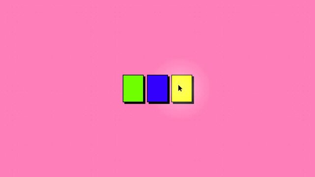 4K Minimalist UI Motion Graphic with Mouse Cursor Clicking Colorful Squares on Pink Background