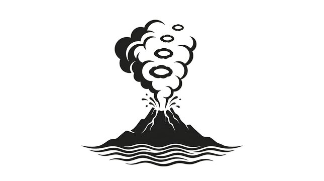 Stylized volcano eruption with steam clouds.