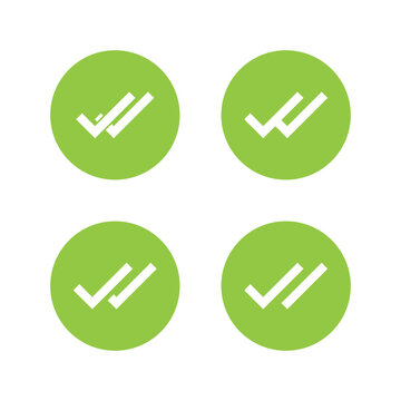 Double check mark icon in green circle. Message read receipt, completed task, and confirmed status symbol