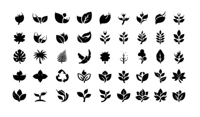 Fototapeta premium Green Leaf 3D Style Nature Eco Vegan Botanical Vector Icon Collection