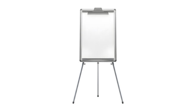 Professional office flipchart on tripod stand, blank white paper presentation board, minimalist aluminum easel for business seminars and workshops