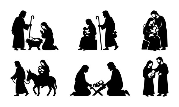 Black nativity scene silhouettes, religious Christmas story
