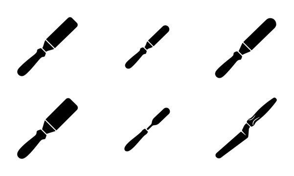 Black spatulas and chisels set, graphic tools, isolated on white