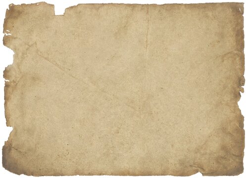 Aged and torn parchment paper with a textured, grunge background effect