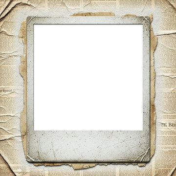 Vintage style aged photo frame with blank white center space.