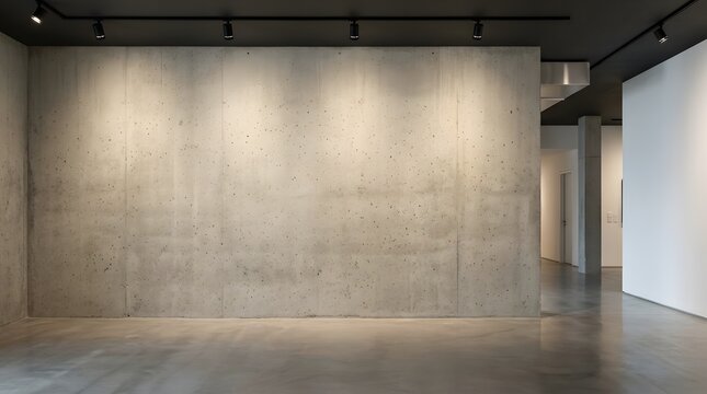 Modern empty interior room with raw concrete wall and track lighting