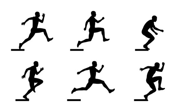 Black runner silhouettes on starting blocks, track and field athletes