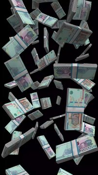 Vertical Uzbekistan Money, Falling Uzbekistani Som Bills Black Background, Premium Central Asia Tashkent Finance Cash Stacks, 4K