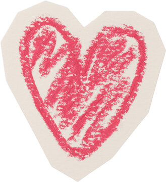 Red And White Hand Drawn Chalk Heart Doodle On Torn Paper