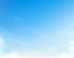 Fototapeta premium Sky blue background with soft white cloud and natural light over sea, Winter morning clear sky, blue gradient,Vector cartoon Spring seasonal banner,Abstract landscape design,Beauty nature Summer day