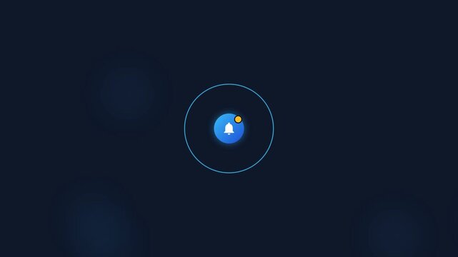 4K Minimalist Digital Notification Bell Icon Animation with Pulsing Rings on Dark Blue Background
