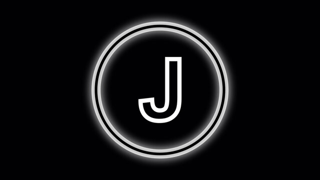 White letter J inside a glowing double circle on black background alphabet typography