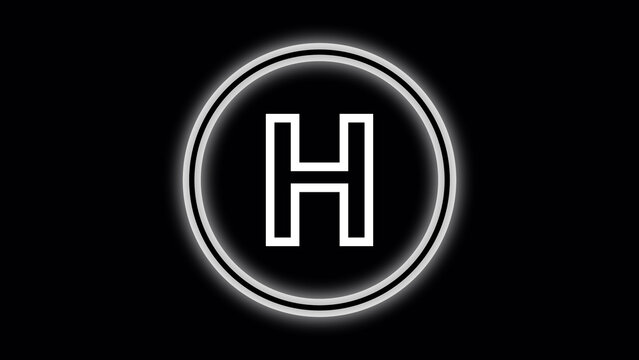 White letter H inside a glowing double circle on black background alphabet typography