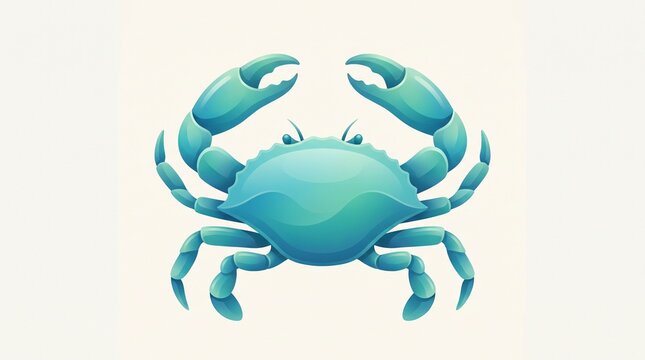 Blue Crab Illustration With Open Claws On White Background