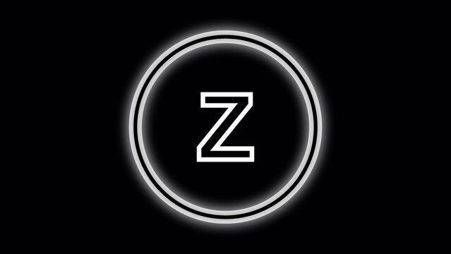 White letter Z inside a glowing double circle on black background Keywords: Z, letter Z, alphabet, uppercase