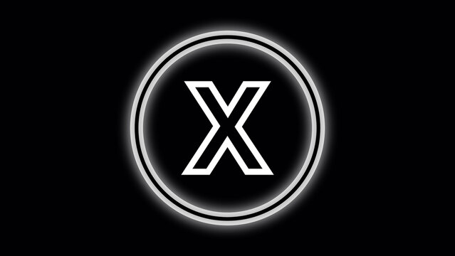 White letter X inside a glowing double circle on black background Keywords: X, letter X, alphabet, uppercase