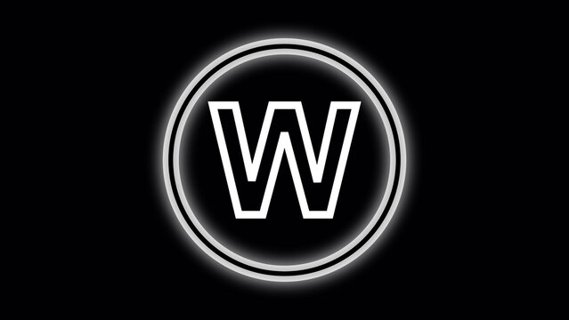 White letter W inside a glowing double circle on black background Keywords: W, letter W, alphabet, uppercase