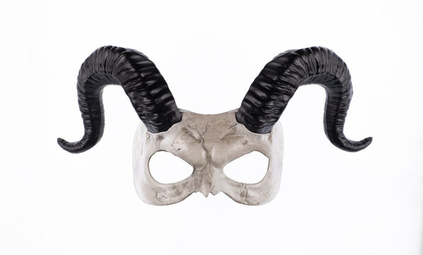 Halloween devil mask with horns, isolated on a white background