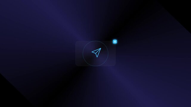 4K Minimalist Technology Navigation Paper Plane Icon with Glowing Notification on Dark Blue Motion Background