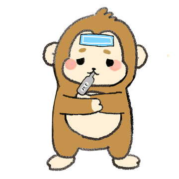 Cute Sick Monkey with Thermometer