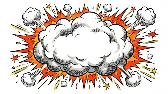 Pop art comic book explosion cloud on white background