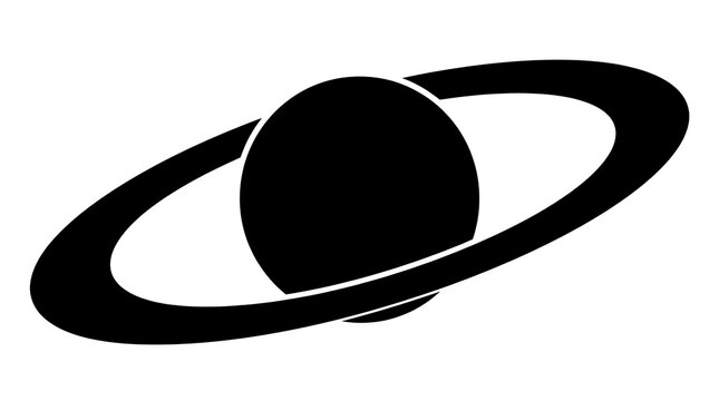 Black Saturn planet silhouette icon on white background.