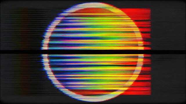 Seamless looping background of a retro TV test pattern experiencing heavy wavy glitch distortion, color shifts, and static noise, perfect for overlay or transition effects in video.