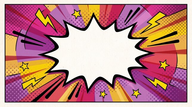 Pop art comic book burst background with blank speech bubble