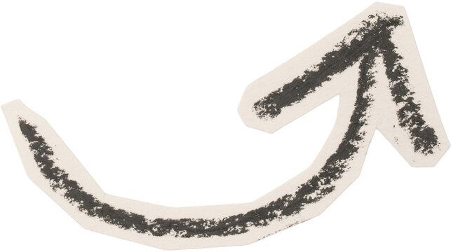Black And White Hand Drawn Chalk Curved Arrow Doodle On Torn Paper