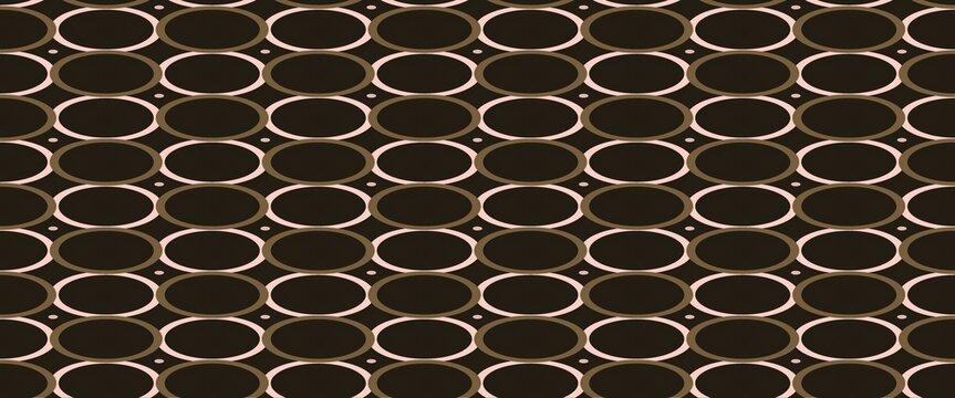Seamless abstract pattern of repeating rounded rectangular loops in warm beige and gold lines on a dark background