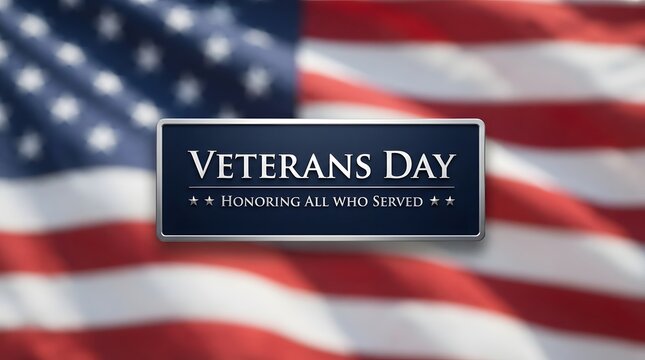 Veterans day honoring all who served sign with american flag background