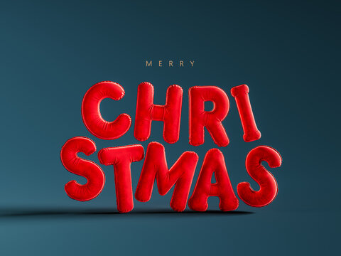 Creative red Marry Christmas text on blue background. 3D Rendering, 3D Illustration