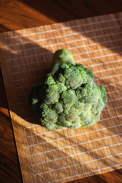 Side view of fresh broccoli florets with detailed texture