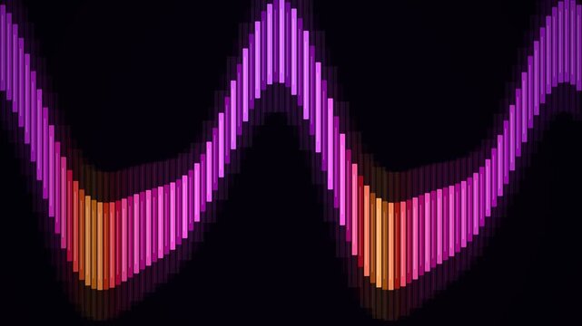 Animated neon waveform bars flowing across black background in motion graphics style
