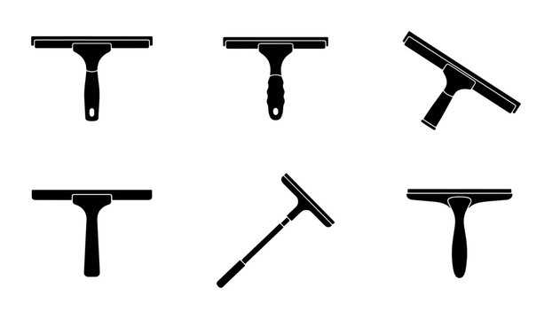 Black squeegee collection, cleaning tools, simple flat design, graphic
