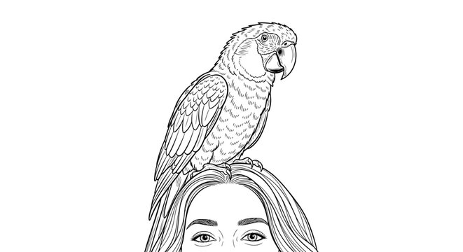 Parrot sitting on top of woman head