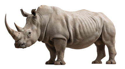Fototapeta premium Large adult white rhinoceros standing in profile with textured grey skin