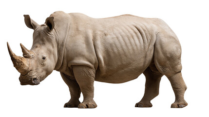 Large adult white rhinoceros standing in profile with textured grey skin © Motruc