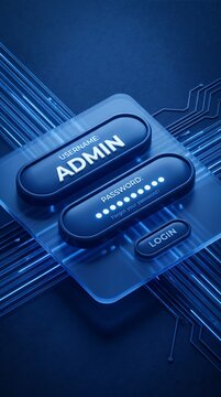 Admin dashboard login UI with password entry fields on blue circuit board style background for secure web authentication and identity management.