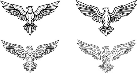 Fototapeta premium Cyber eagle logo set with geometric circuit lines for digital technology and security company branding concept