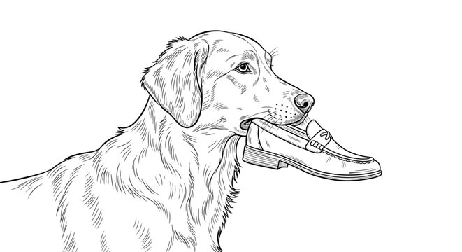 Funny dog carrying a slipper in mouth after playful mischief