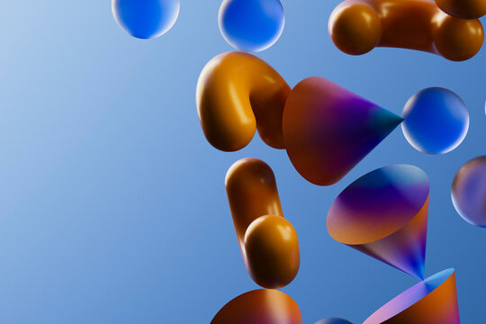 Abstract Floating Shapes with Blue Copy Space