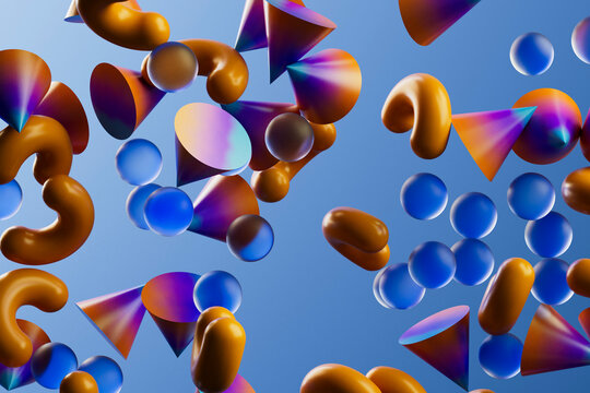 Colorful Floating Shapes Forming Abstract Frame