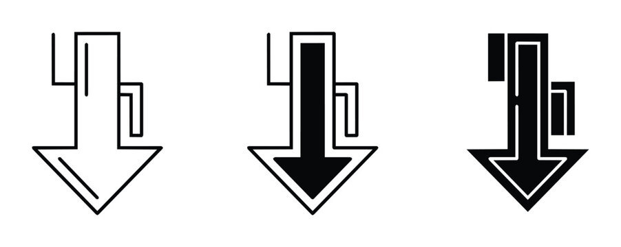 Directional Arrow Icons, Downward Motion Symbols, Navigation Pointers, Set of 3 Vector Graphics