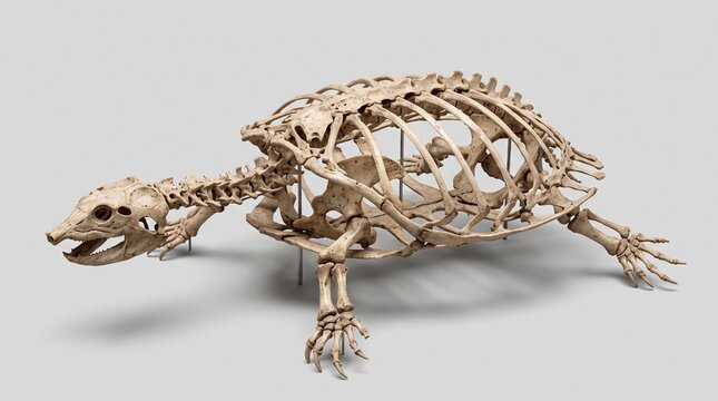 Yangtze Giant Softshell Turtle skeleton with visible shell structure shown from a high angle view.