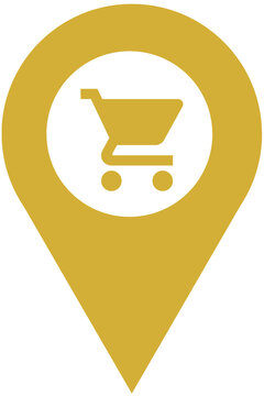 Gold Shopping Cart Location Pin Icon for Retail Store Finder, Shopping Maps, E-commerce and Local Business PNG