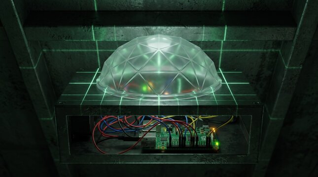 Conceptual close up of an HMI panel connected to a Raspberry Pi microcontroller