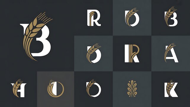 Collection of Elegant Letter Logos Featuring Organic Wheat Sheaf Elements for Branding and Professional Identity Design