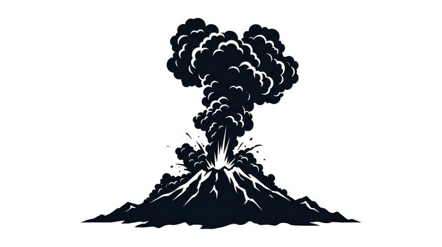 Minimalist black volcano silhouette with smoke cloud.